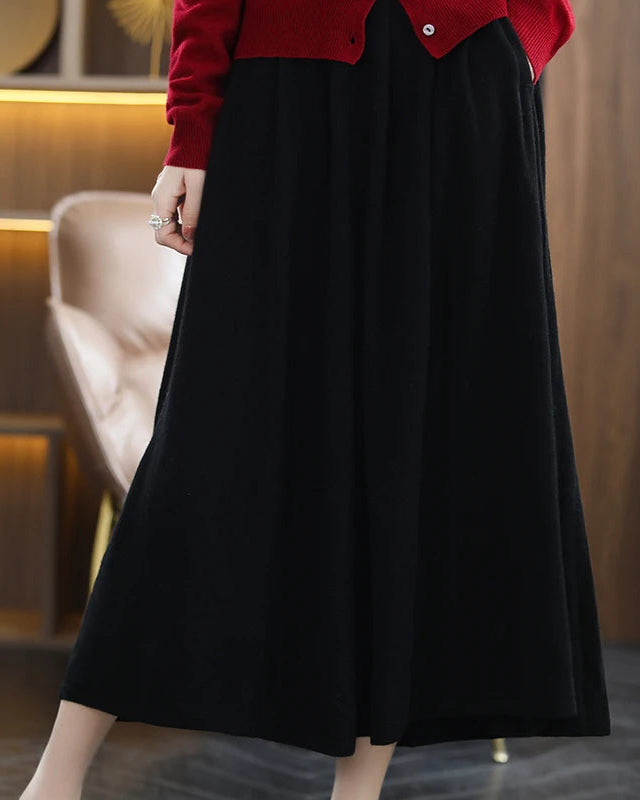 Merino Wool Knit A Line Midi Skirt