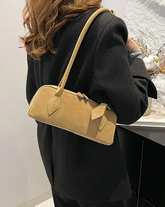 Faux Suede Bowling Shoulder Bag
