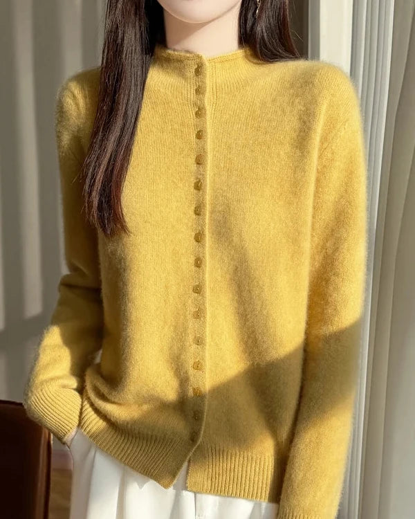 Mock Neck Merino Wool Cardigan