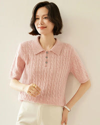 Cashmere Cable Knit Short Sleeve Top