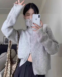 Wool Turtleneck Zip Cardigan