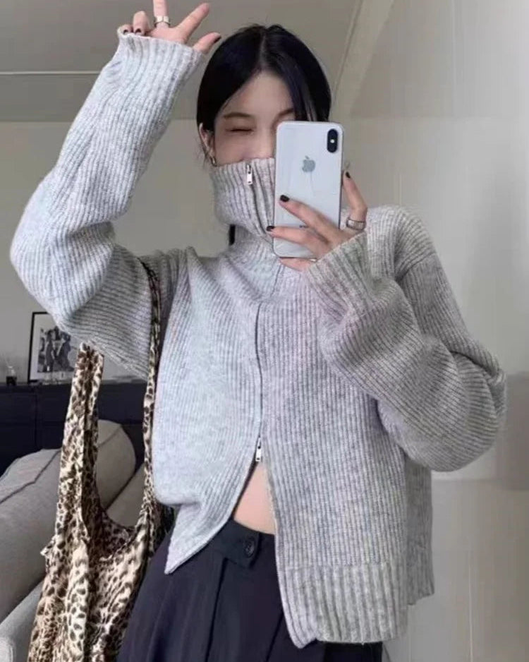 Wool Turtleneck Zip Cardigan