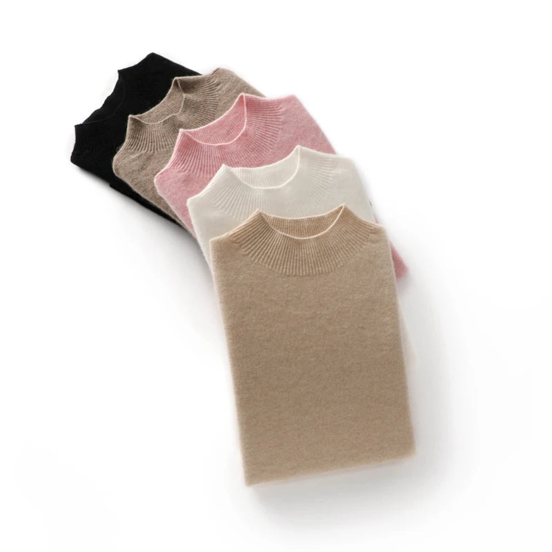 Cashmere Half-Sleeve Mock-Neck Sweater