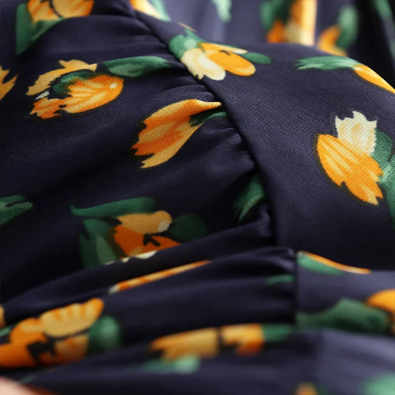 Floral Printed V-Neck Chiffon Dress