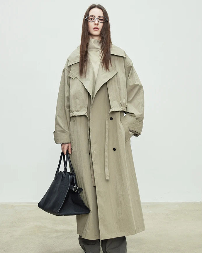 Oversized Double-Breasted Long Trench Coat
