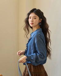 Ruffled Placket Denim Shirt