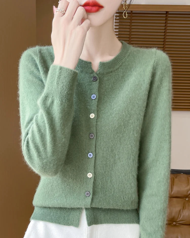 Merino Wool Button-Front Cardigan