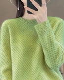 Merino Wool 3D Floral Collar Solid Knit Pullover