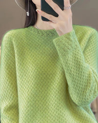 Merino Wool 3D Floral Collar Solid Knit Pullover