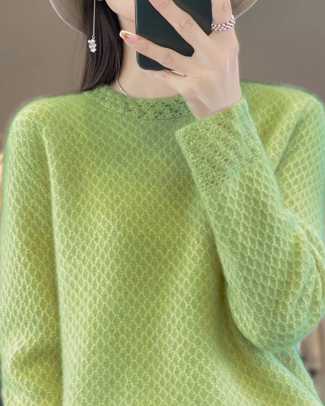 Merino Wool 3D Floral Collar Solid Knit Pullover