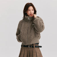 Short Height Stand-Up Collar Furry Jacket
