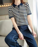 Cotton Striped Short-Sleeve Polo T-Shirt