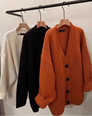 Wool V-Neck Loose-Fitting Knitted Cardigan Sweater