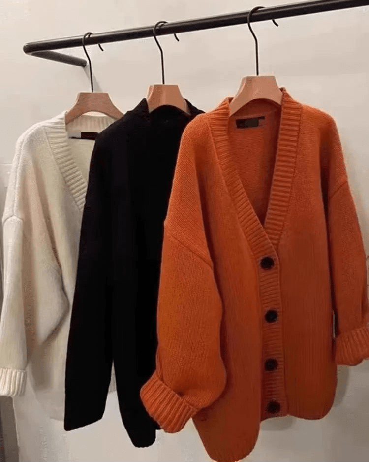 Wool V-Neck Loose-Fitting Knitted Cardigan Sweater