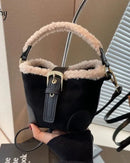 Faux Suede Plush Bucket Shoulder Bag