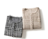 Houndstooth Fringe Cashmere Open Cardigan