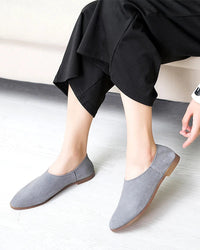 Women’s pointed toe suede loafers in dark gray, sleek flat shoes with cow suede upper and rubber outsole, perfect for casual daily wear.