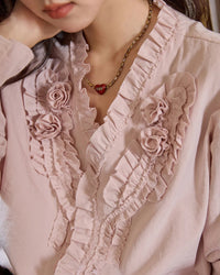 Hand-Sewn Rose Lantern-Sleeve Shirt