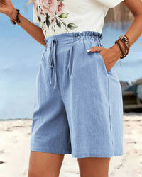 High-Waisted Linen Drawstring Shorts