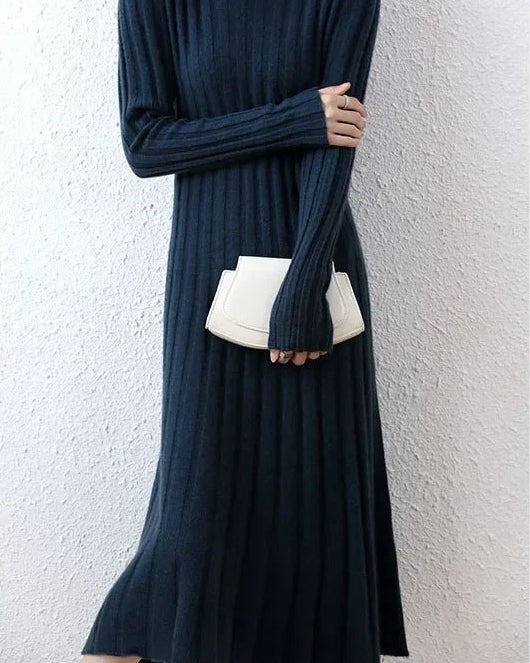 Ribbed Knitted Wool Sweater Dress