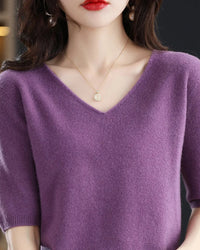 Merino Wool V-Neck Short Sleeve Pullover