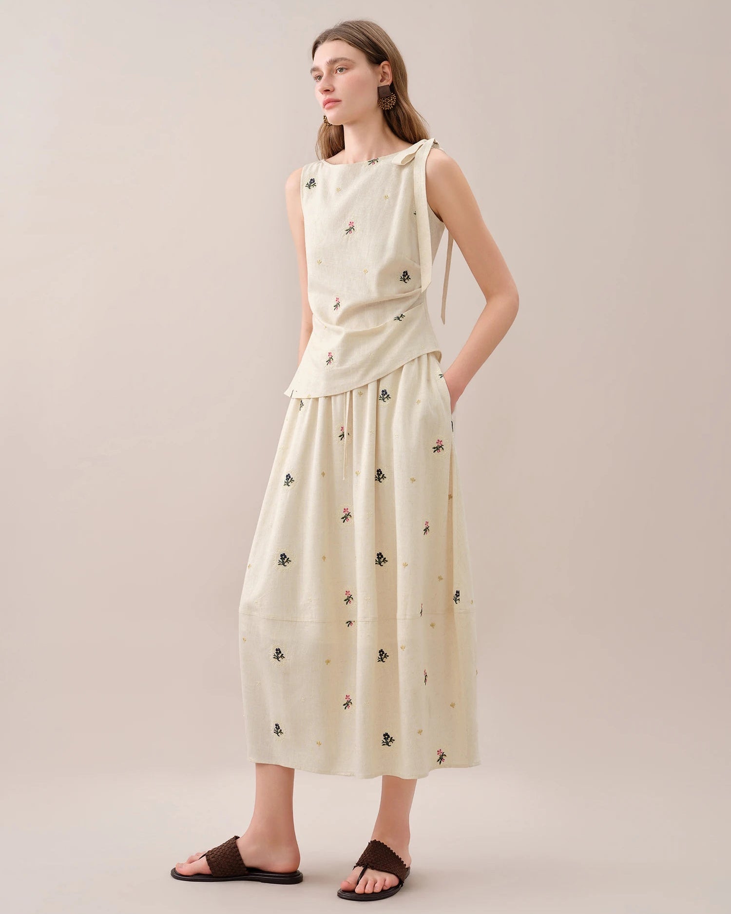Embroidered Tulip Midi Skirt