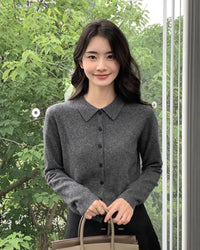 Cashmere Polo Collar Short Cardigan