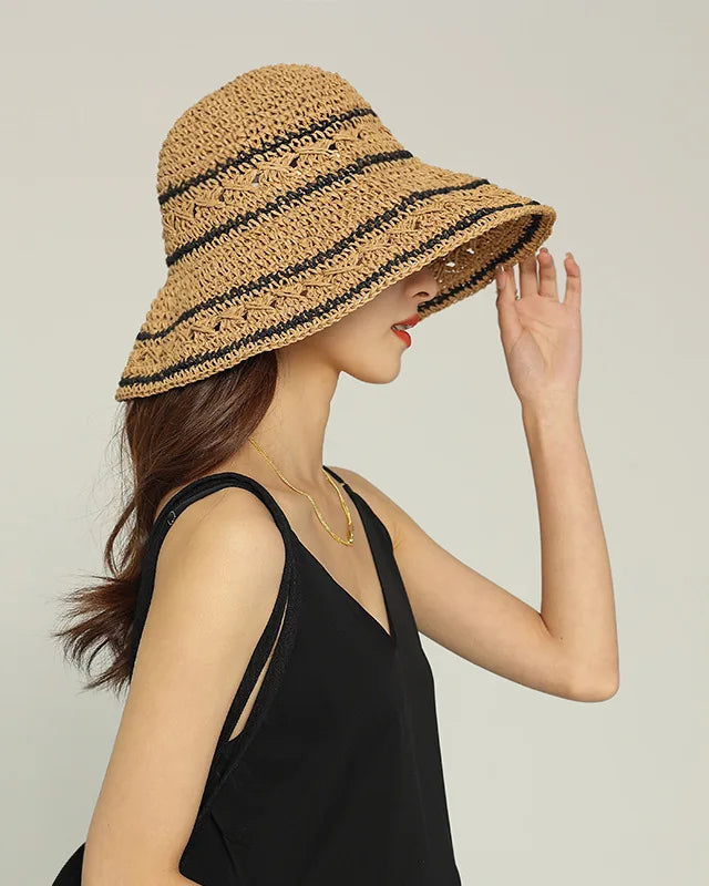Bohemian Woven-Straw Sun-Visor Hat