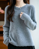 Pointelle Merino Wool Crewneck Sweater