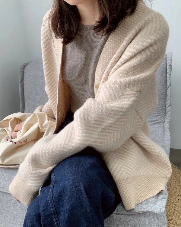 Oversized V-Neck Striped Cardigan