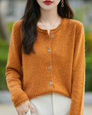 Wool O-Neck Curled Colour Yarn Open Cardigan Sweater