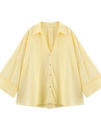 Casual Rolled-Up Wide-Sleeve Striped Shirt