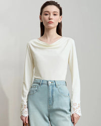 Simple Solid Color Asymmetrical Neckline Top