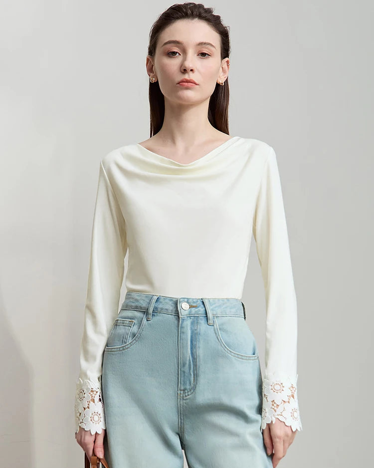 Simple Solid Color Asymmetrical Neckline Top