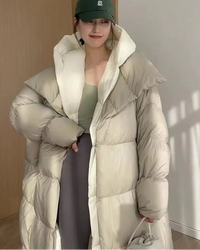 Layered-Look Hooded Cotton-Padded Coat