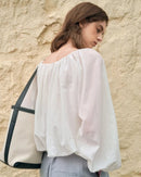 Simple Round-Neck Blouse With Puff Sleeves