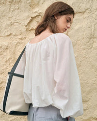 Simple Round-Neck Blouse With Puff Sleeves