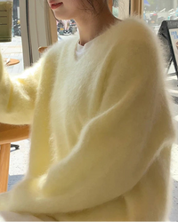 Cashmere Fluffy V-Neck Pullover