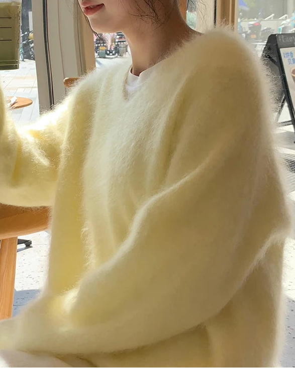 Cashmere Fluffy V-Neck Pullover