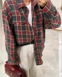 Vintage Plaid Oversized Long-Sleeve Shirt