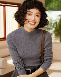 High-Neck Pullover Slim-Fit Cashmere Knit Sweater