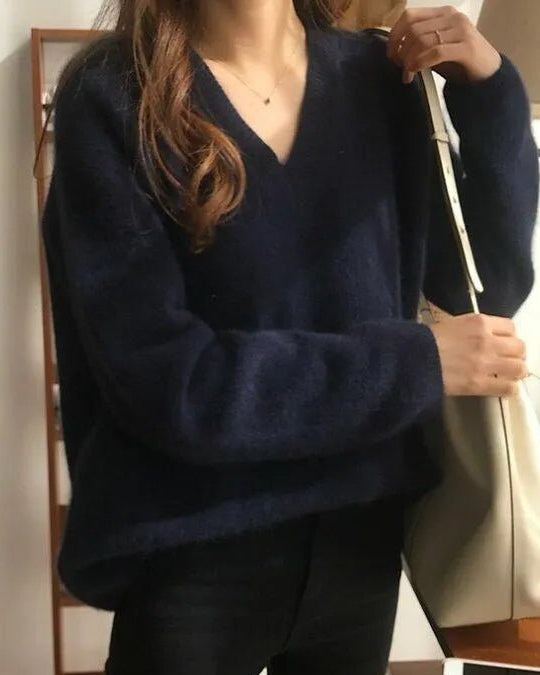 Gentle Herd Slouchy V-neck Wool Sweater
