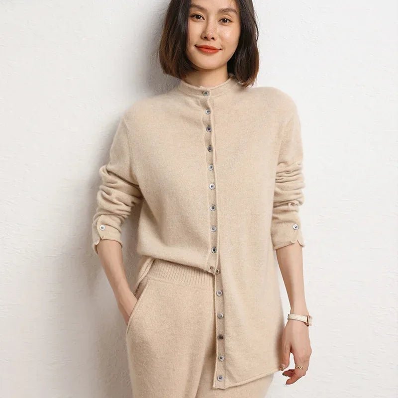 Cashmere Knitted Causal Stand-up Collar Cardigan