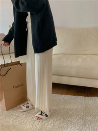 Drawstring Ribbed Knitted Wide Leg Sweatpants
