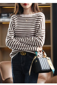 Oversized Round-Neck Striped Wool Sweater Pullover