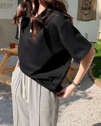 Casual Loose Waffle Knit Polo Top