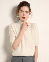 Cashmere Half-Sleeve Mock-Neck Sweater