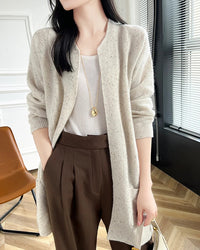 Merino Wool Dot Long Open-Front Cardigan