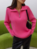 Polo Collar Knitted Pullover Sweater