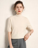 Cashmere Half-Sleeve Mock-Neck Sweater
